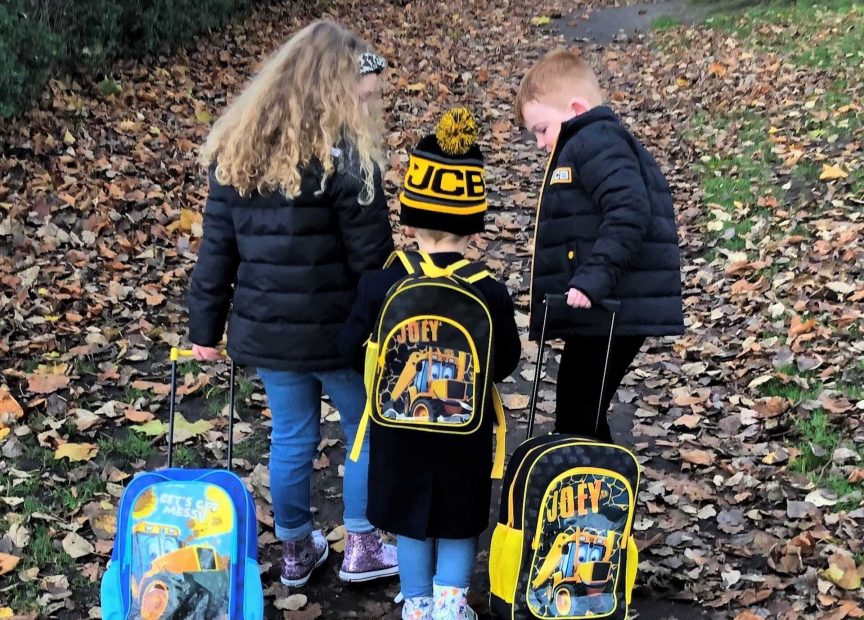 Children-Walking-Outside-Kids-Hat-Backpack