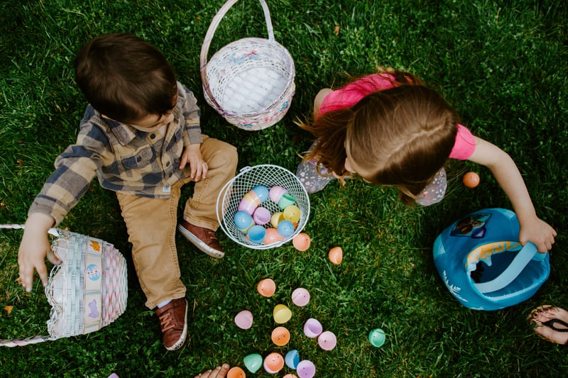 kids playing with easter eggs