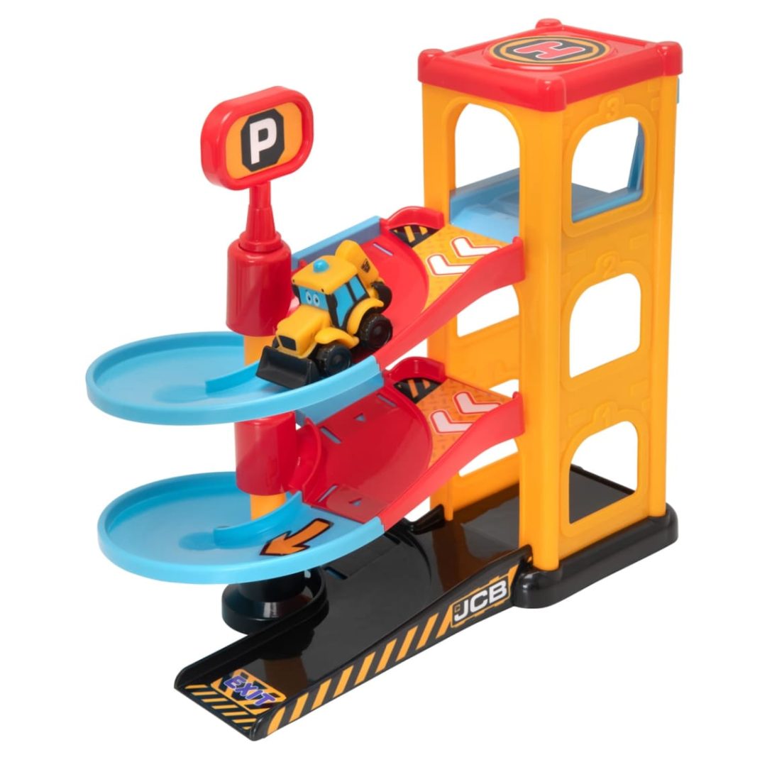 Features a lift that carries JCB vehicles between different floors and releases them onto a track or into a parking spot. Encourages hours of imaginative play and is the perfect gift to entertain your youngster.